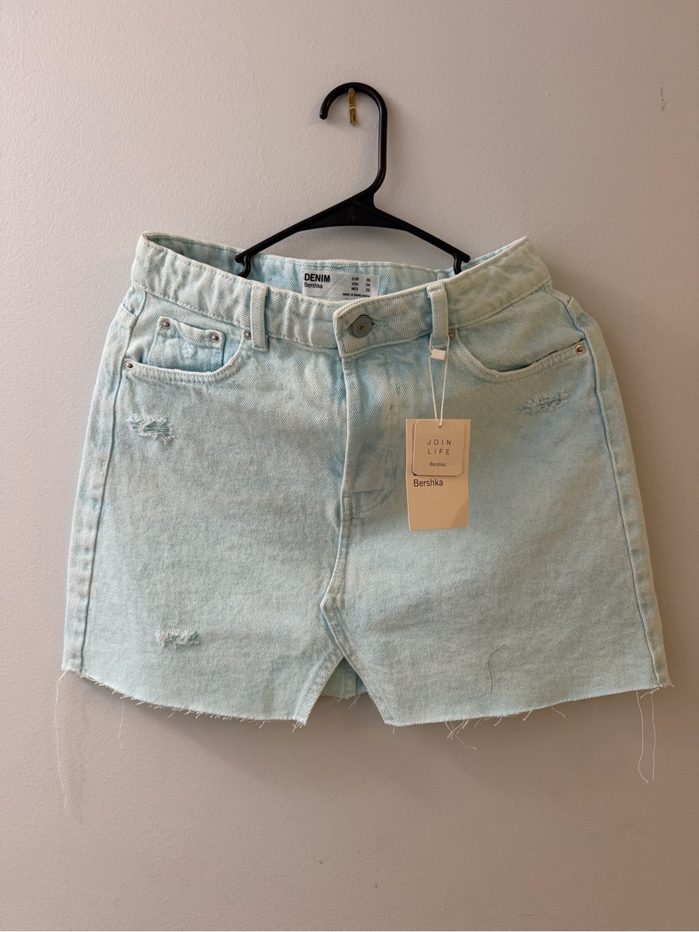Bershka Pale Mint Light Wash Denim Shorts